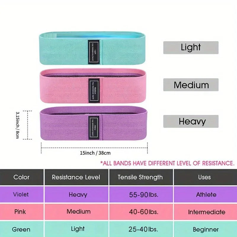 Set de 3 Bandas Elásticas para Glúteos – Yoga, Fitness y Ejercicio